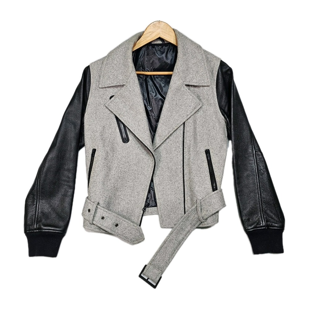 Nike NSW Destroyer Jacket Moto Womens S Wool Leather Biker Belted Zip Rock Coat